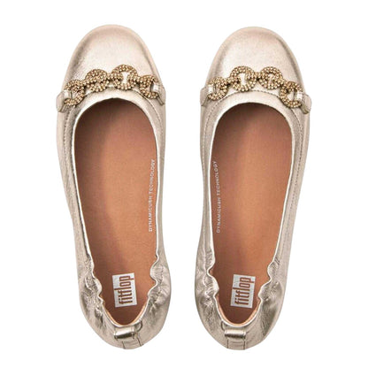 Gold - Side - Fit Flop Womens-Ladies Allegro Sparkle Ballerina Flats