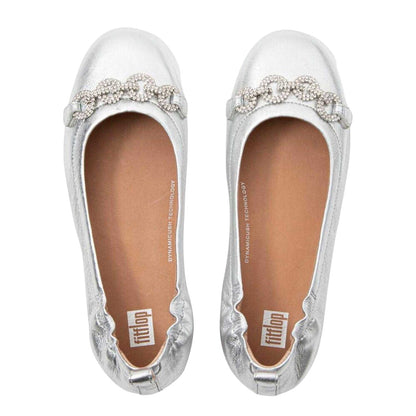 Silver - Back - Fit Flop Womens-Ladies Allegro Sparkle Ballerina Flats