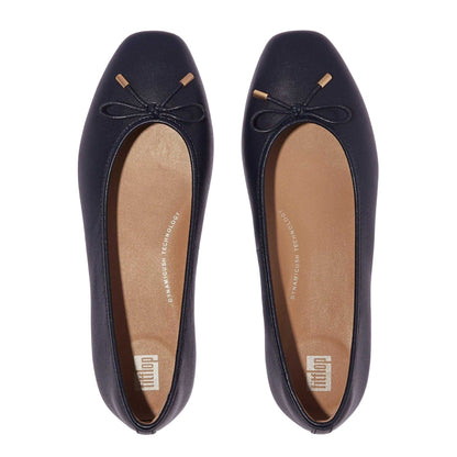Navy - Lifestyle - Fit Flop Womens-Ladies Delicato Bow Leather Slippers