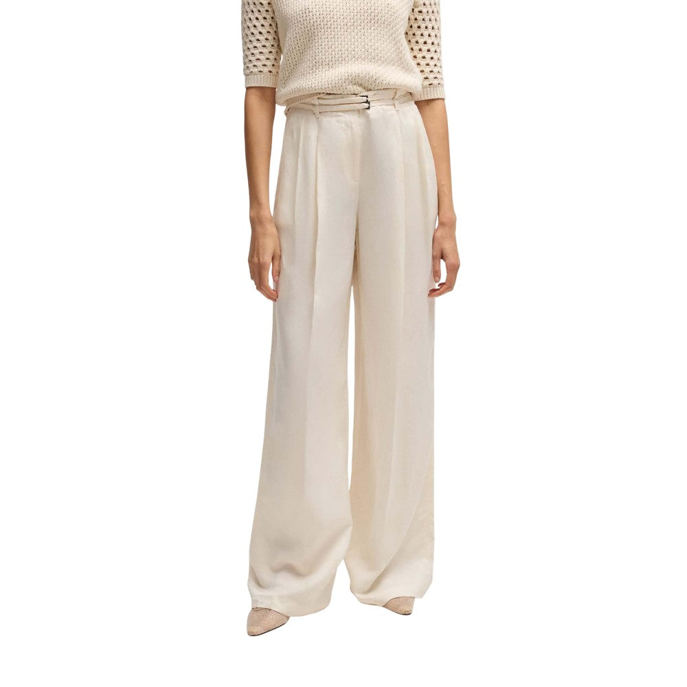 White - Pack Shot - Boss Womens-Ladies Taualy-W Wide Leg Relaxed Fit Trousers