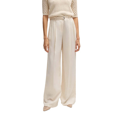 White - Pack Shot - Boss Womens-Ladies Taualy-W Wide Leg Relaxed Fit Trousers