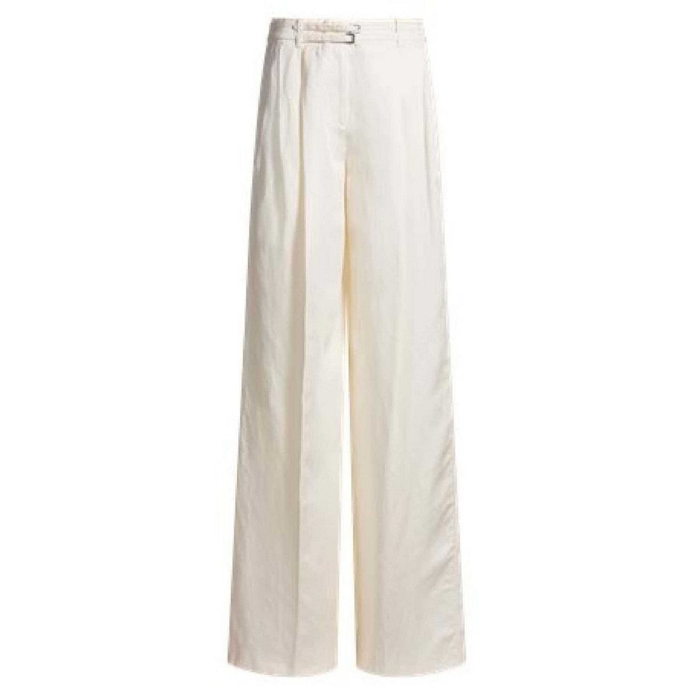 White - Front - Boss Womens-Ladies Taualy-W Wide Leg Relaxed Fit Trousers