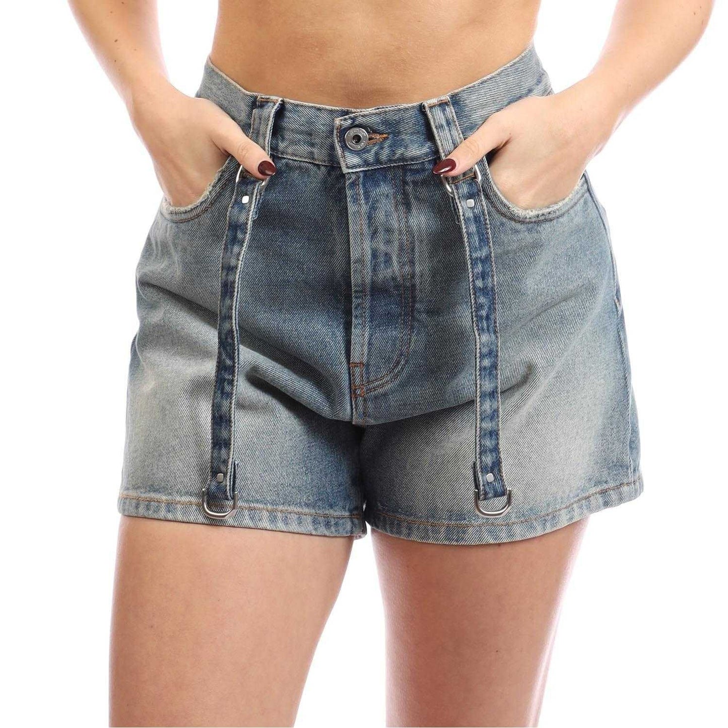 Blue - Pack Shot - Off White Womens-Ladies Cotton Cargo Shorts