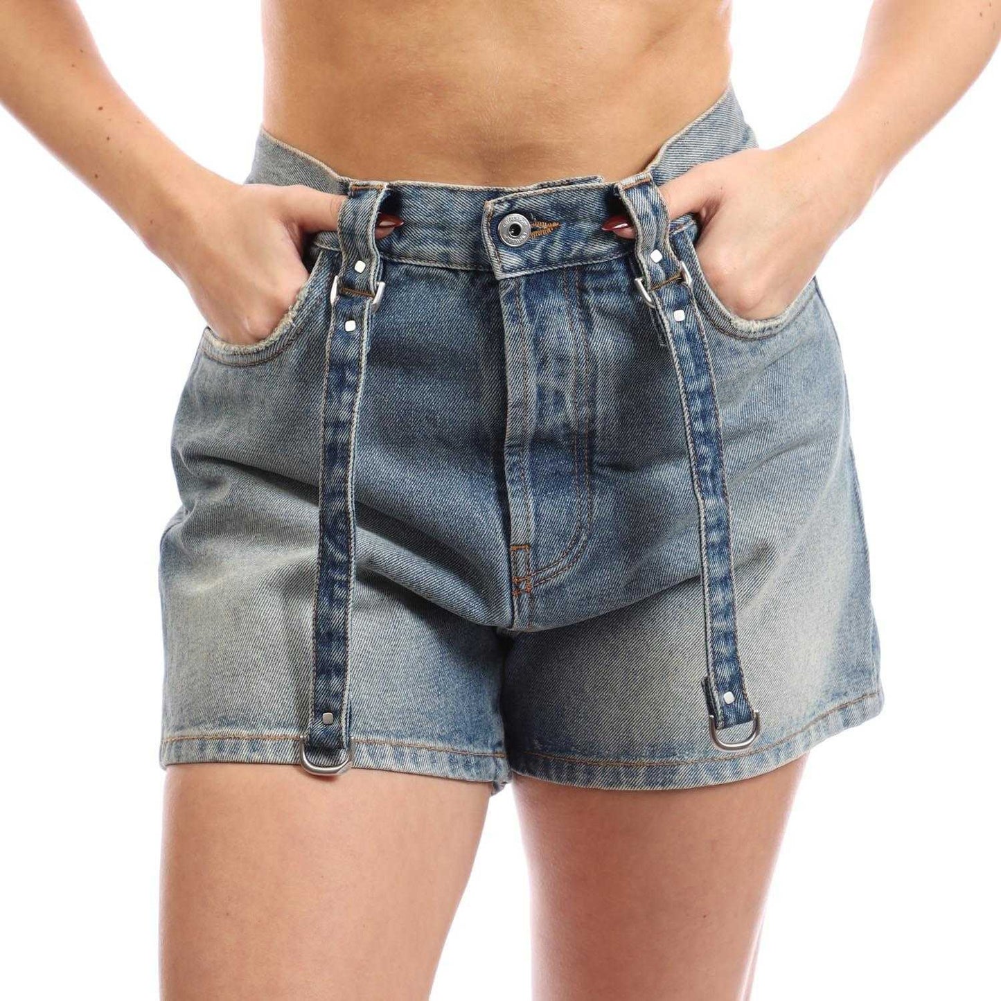 Blue - Front - Off White Womens-Ladies Cotton Cargo Shorts