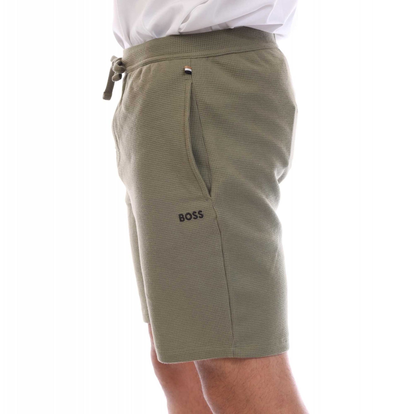 Green - Side - Boss Mens Waffle Pyjama Shorts