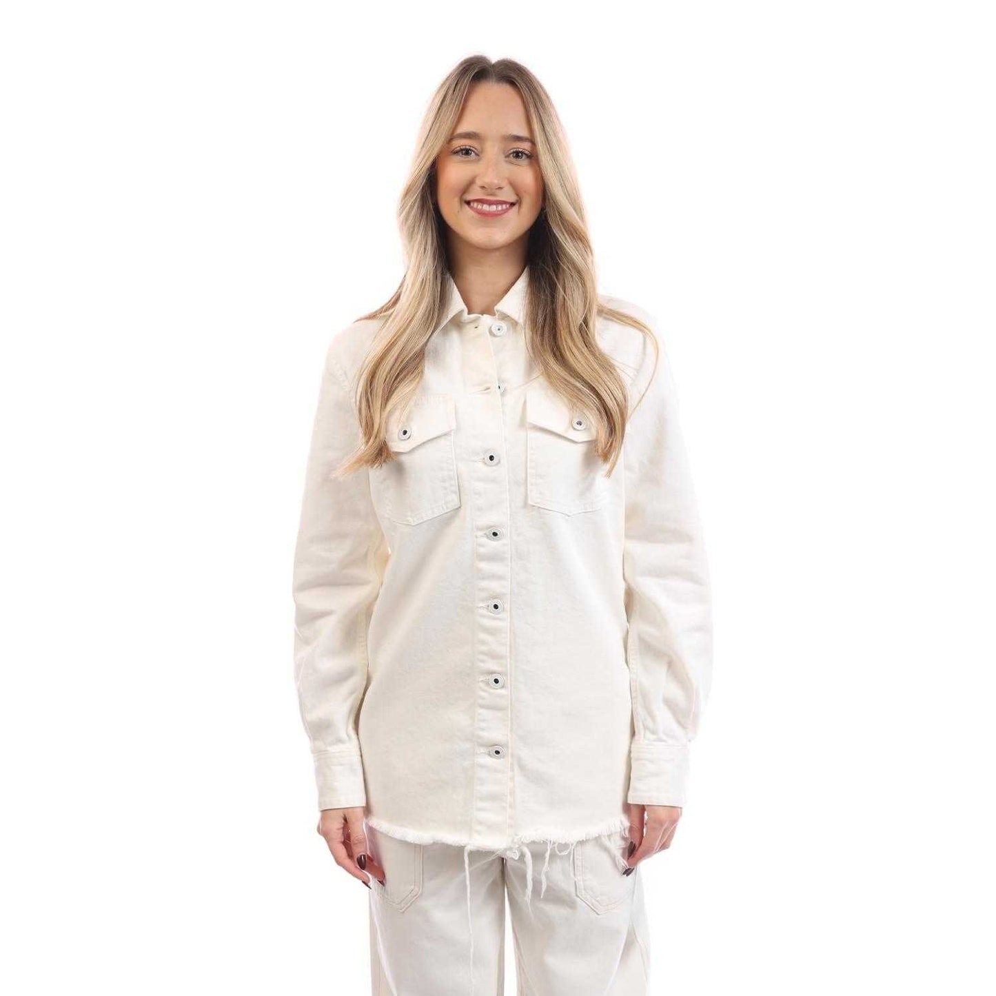 White-Black - Front - Off White Womens-Ladies Corporate Long-Sleeved Shirt