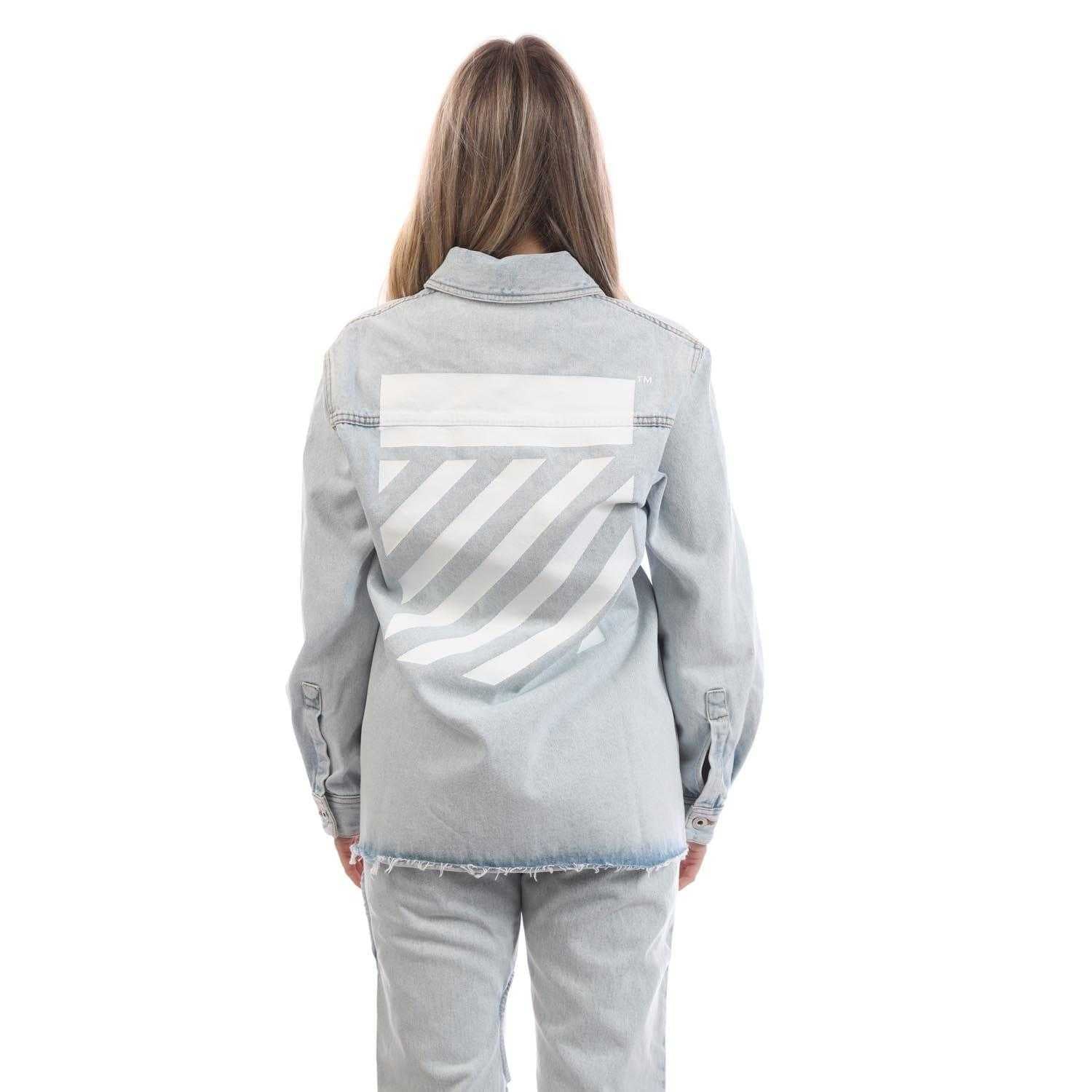 Blue-White - Back - Off White Womens-Ladies Diagonal Long-Sleeved Shirt
