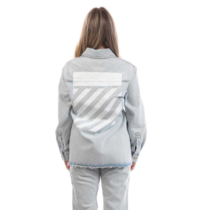 Blue-White - Back - Off White Womens-Ladies Diagonal Long-Sleeved Shirt