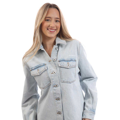 Blue-White - Side - Off White Womens-Ladies Diagonal Long-Sleeved Shirt