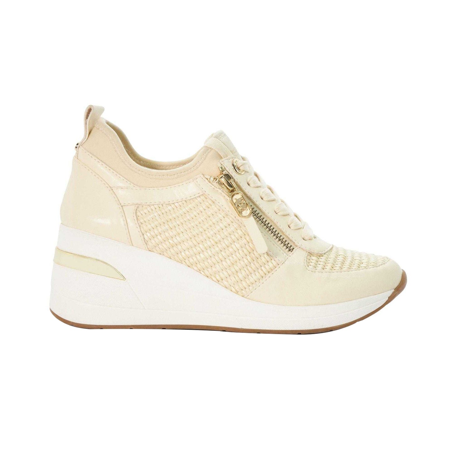 Natural - Side - Dune London Womens-Ladies Eilin Lace Up Wedge Trainers