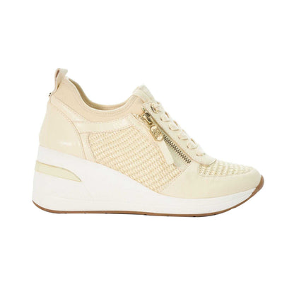 Natural - Side - Dune London Womens-Ladies Eilin Lace Up Wedge Trainers