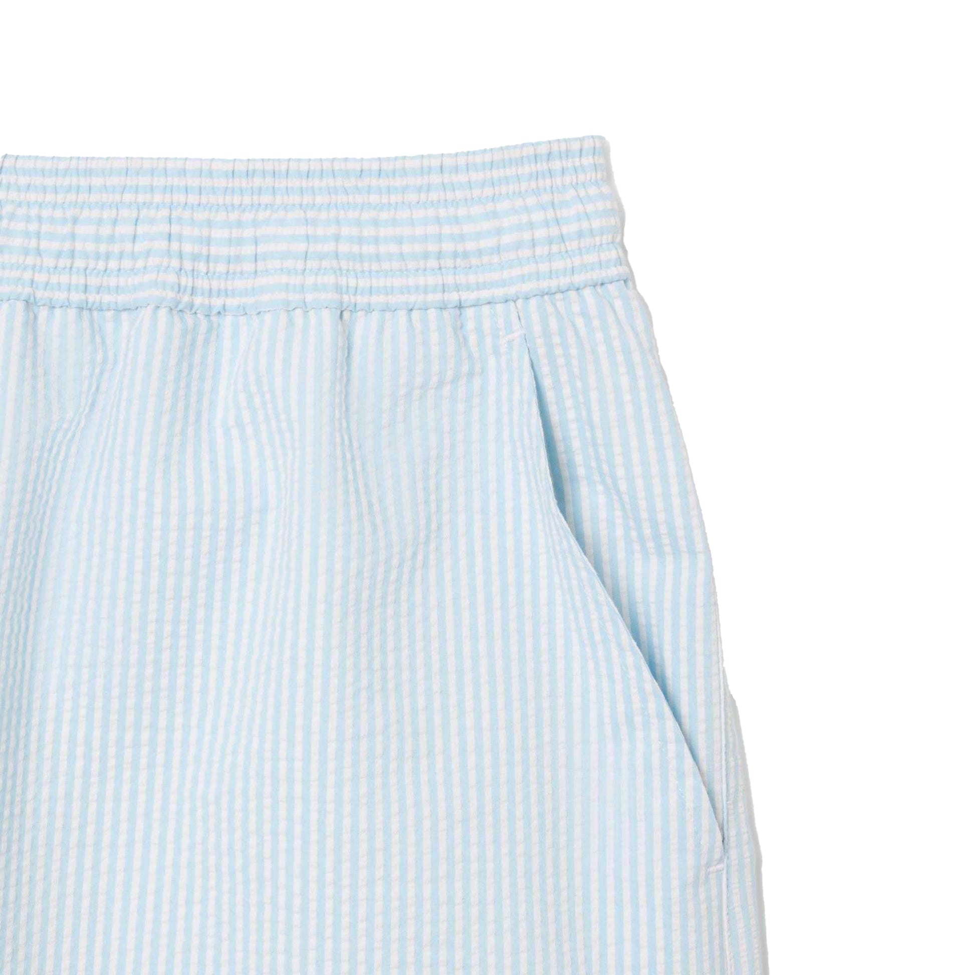White - Back - Lacoste Mens Textured Mid Length Swimming Trunks