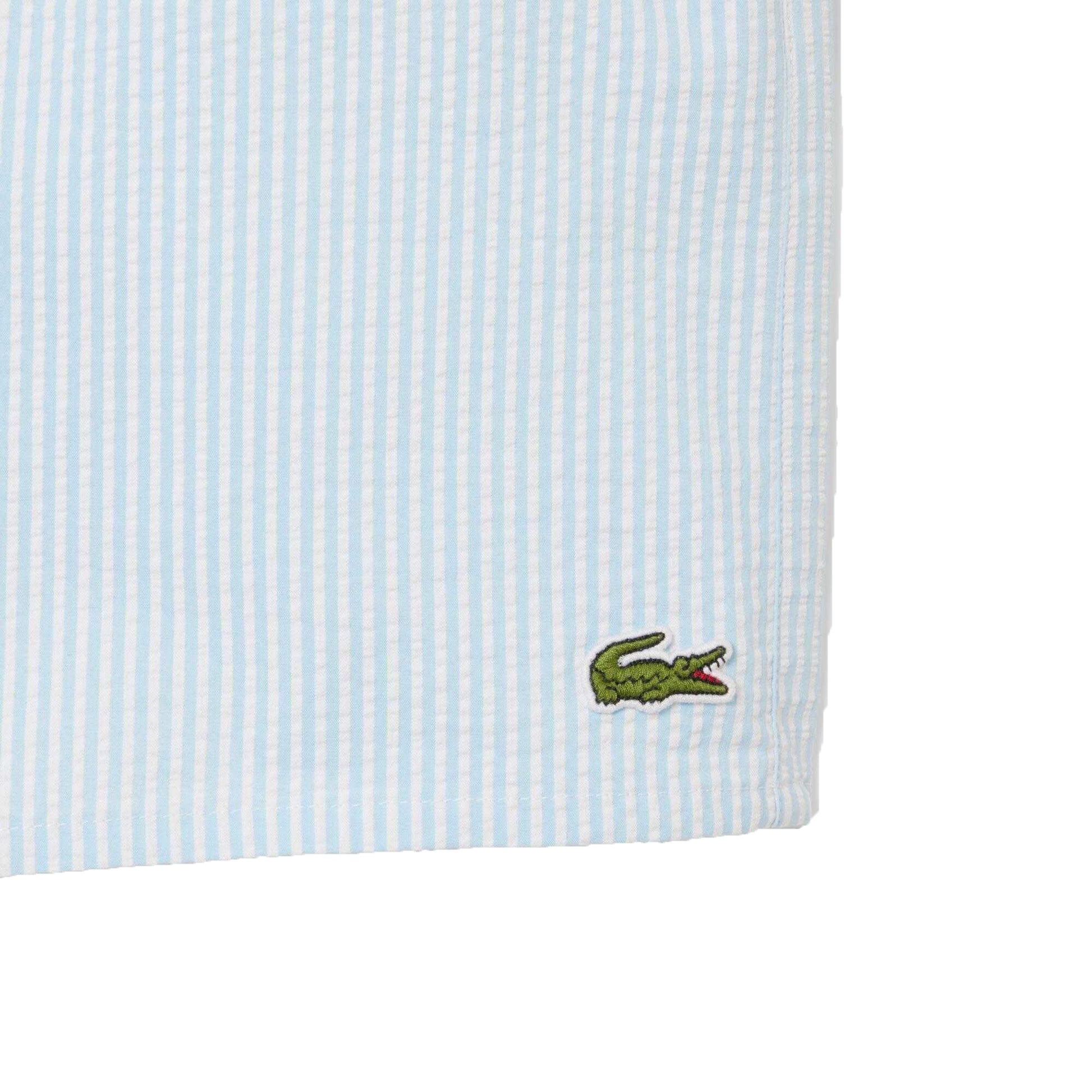 White - Side - Lacoste Mens Textured Mid Length Swimming Trunks