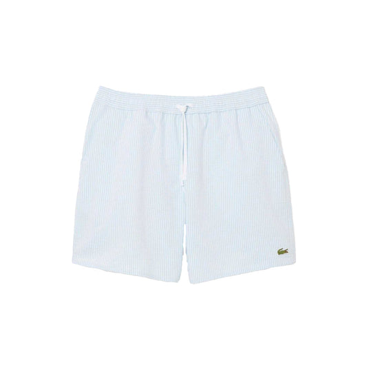White - Front - Lacoste Mens Textured Mid Length Swimming Trunks