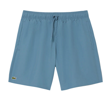Blue - Front - Lacoste Mens Monochrome Mid Length Swimming Trunks