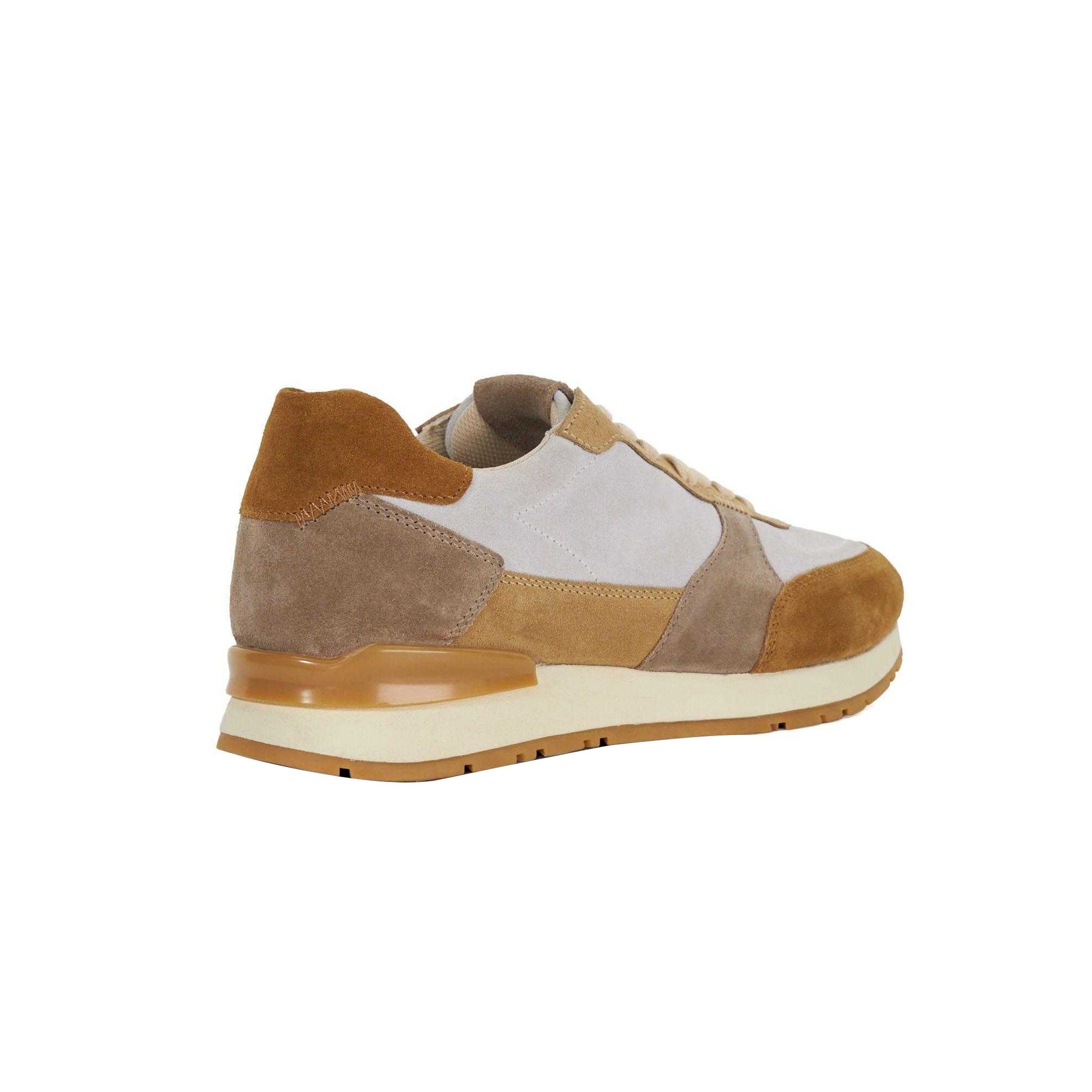 Taupe - Back - Dune London Mens Treaty Textured Lace Up Trainers