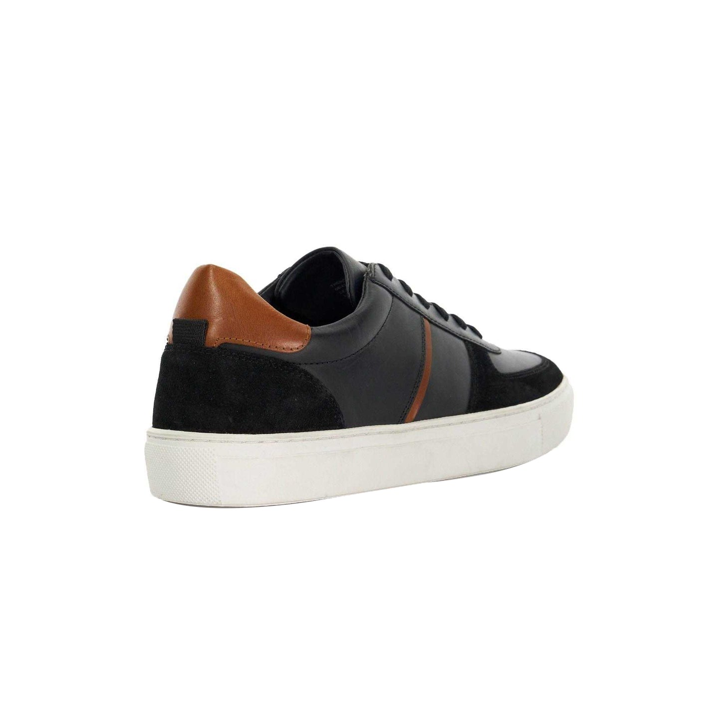 Black - Back - Dune London Mens Theron Leather Trainers