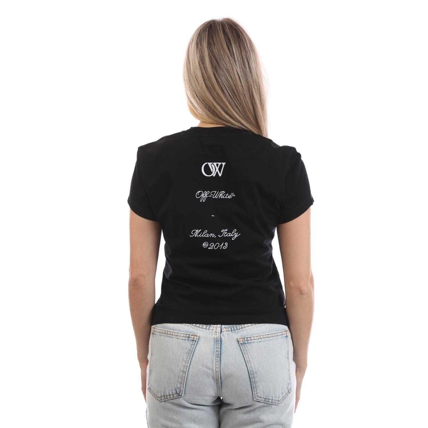 Black-White - Back - Off White Womens-Ladies Embroidered Fitted T-Shirt