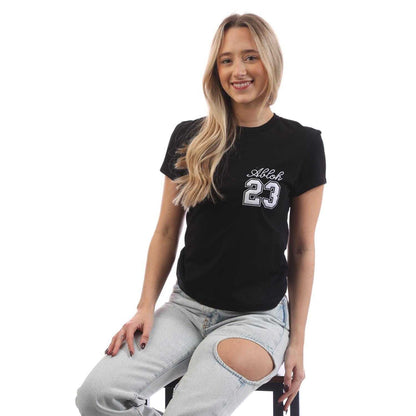 Black-White - Lifestyle - Off White Womens-Ladies Embroidered Fitted T-Shirt