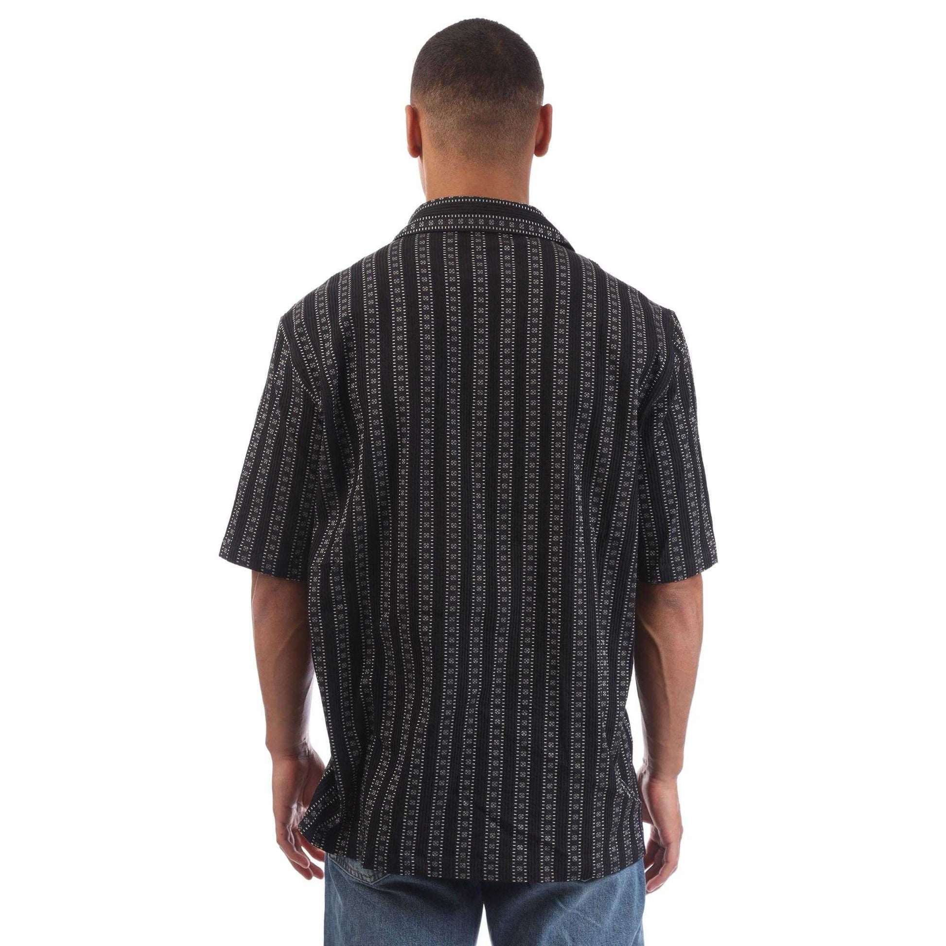Black - Back - Off White Mens Arrow Stripes Bowling Shirt