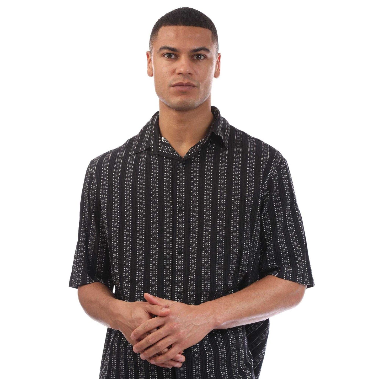 Black - Side - Off White Mens Arrow Stripes Bowling Shirt