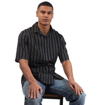 Black - Lifestyle - Off White Mens Arrow Stripes Bowling Shirt