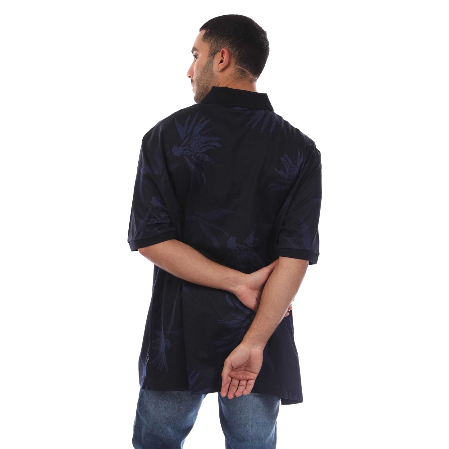 Blue - Back - Boss Mens C-Parris Floral Jacquard Polo Shirt