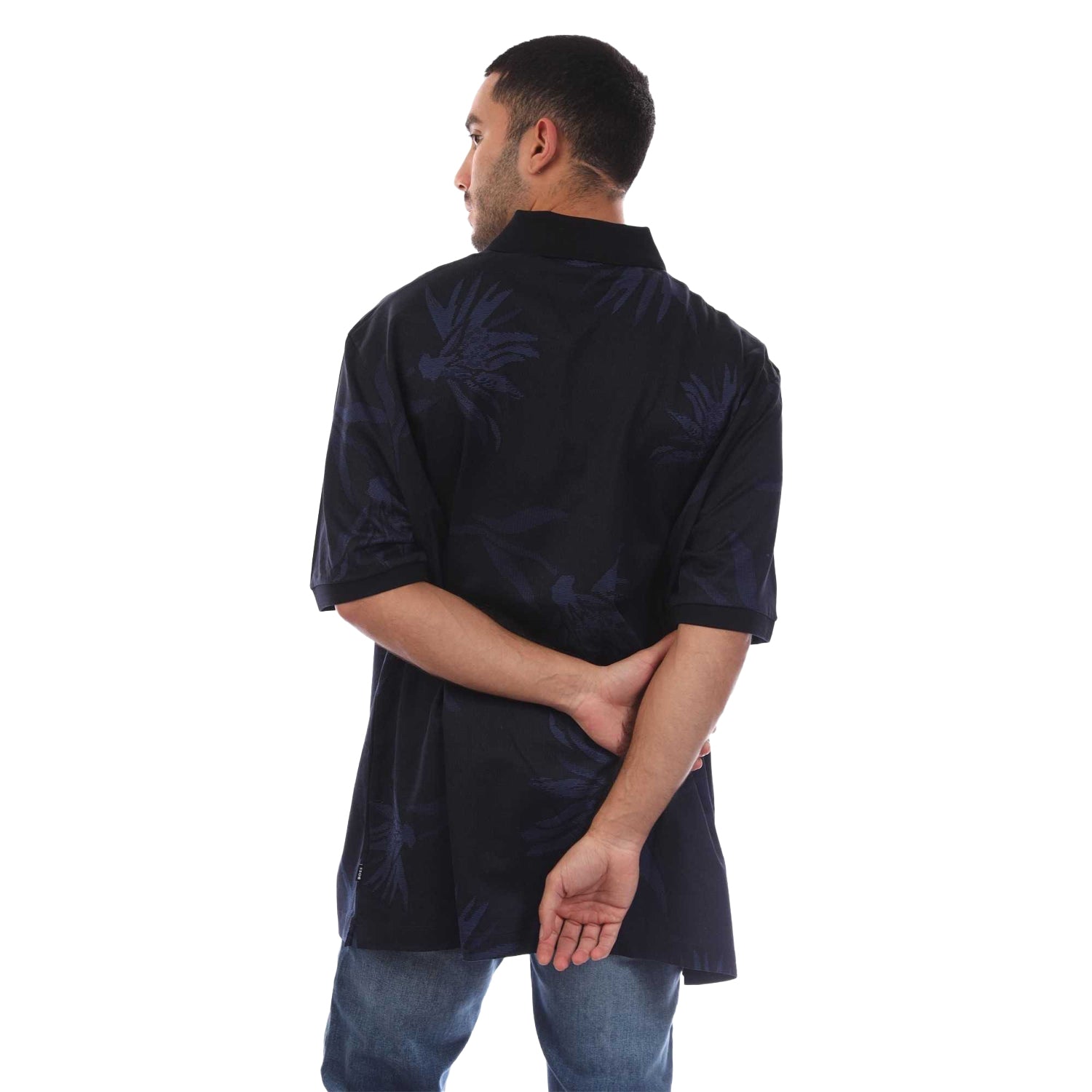 Blue - Back - Boss Mens C-Parris Floral Jacquard Polo Shirt