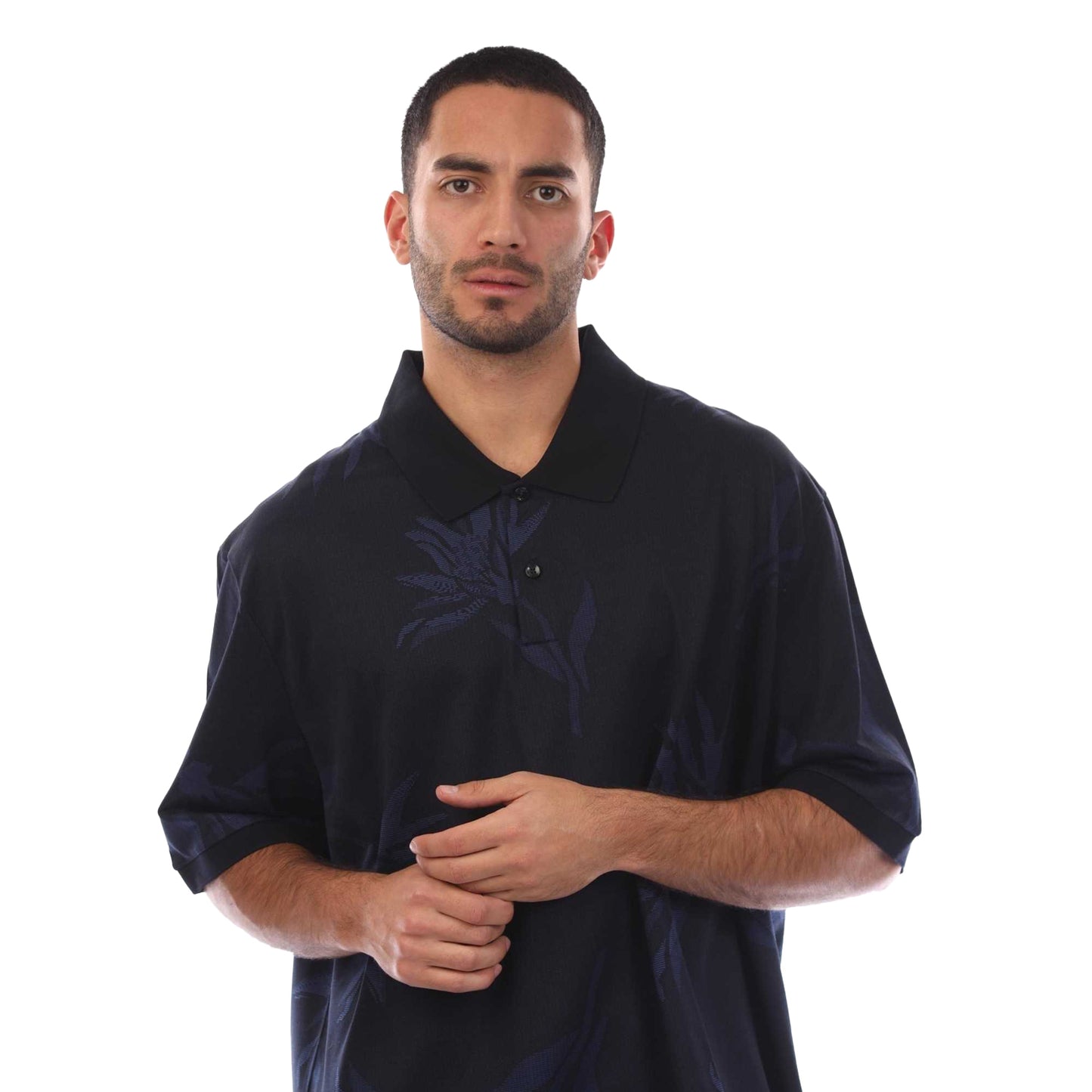 Blue - Side - Boss Mens C-Parris Floral Jacquard Polo Shirt