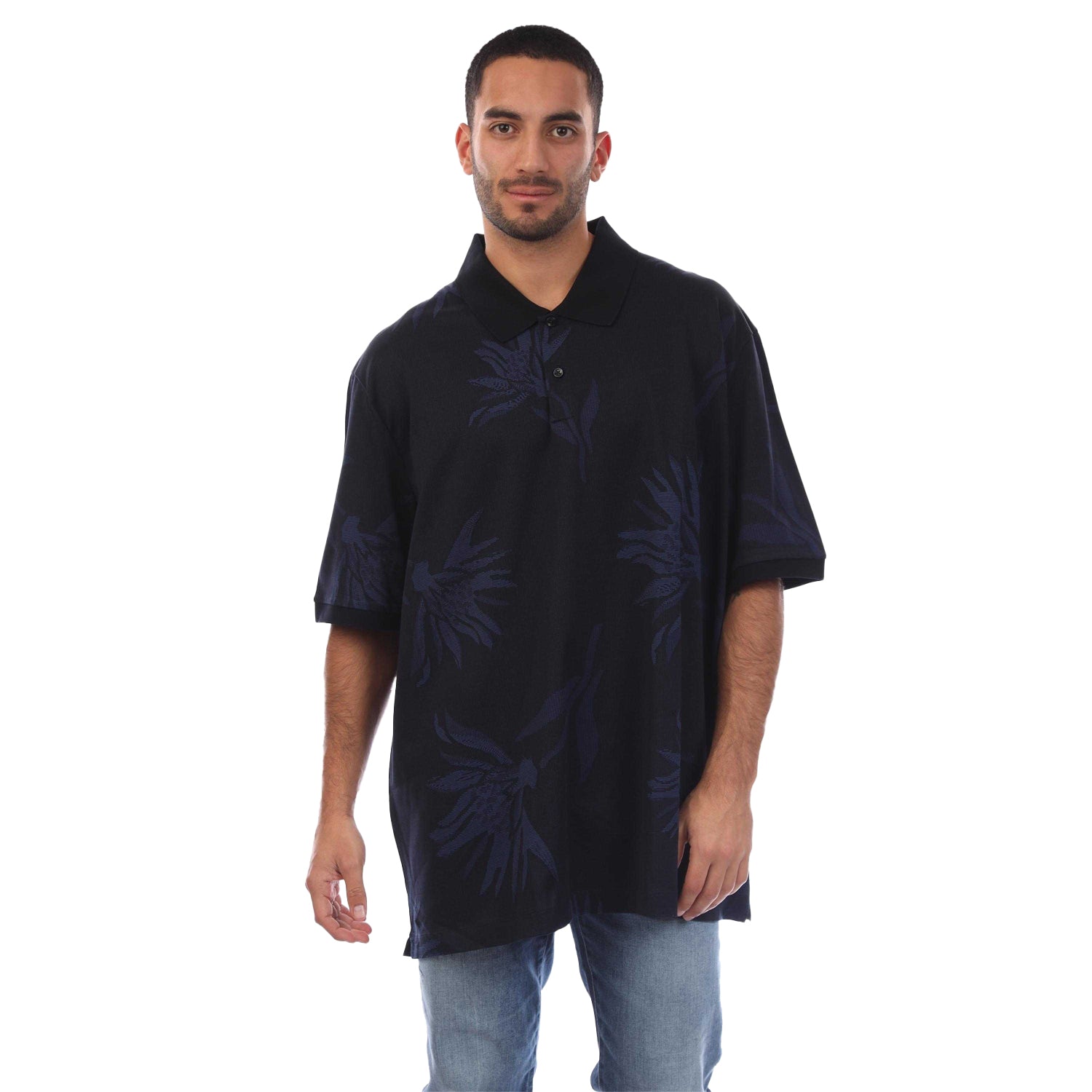 Blue - Front - Boss Mens C-Parris Floral Jacquard Polo Shirt