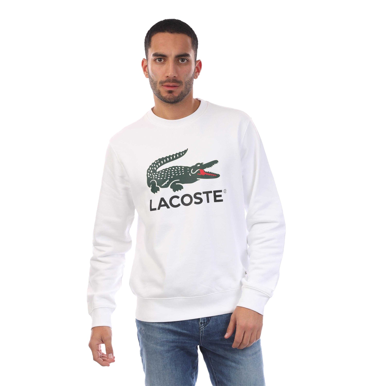 White - Front - Lacoste Mens Fleece Crew Neck Sweatshirt