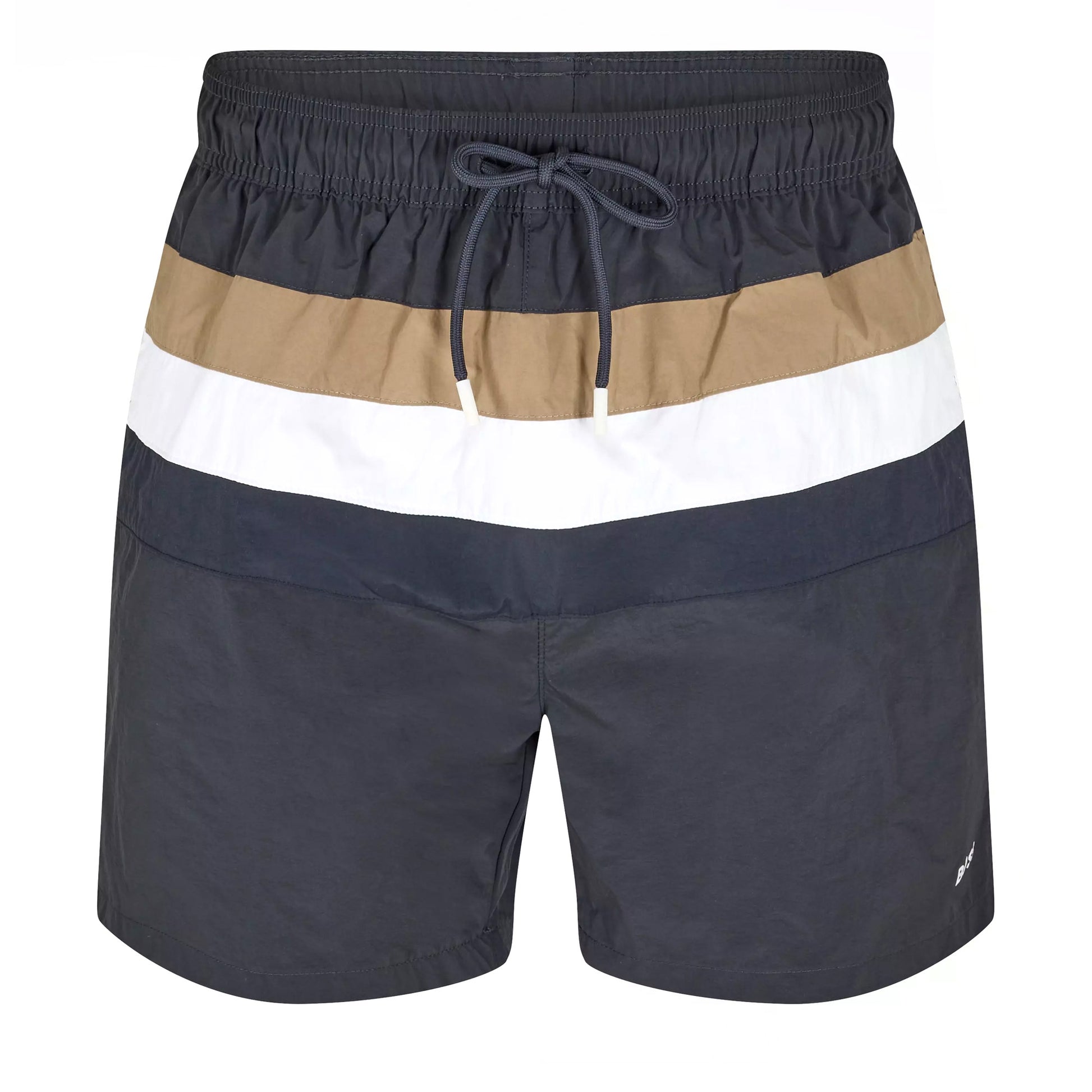 Navy - Front - Boss Mens Louis Stripe Swimming Trunks