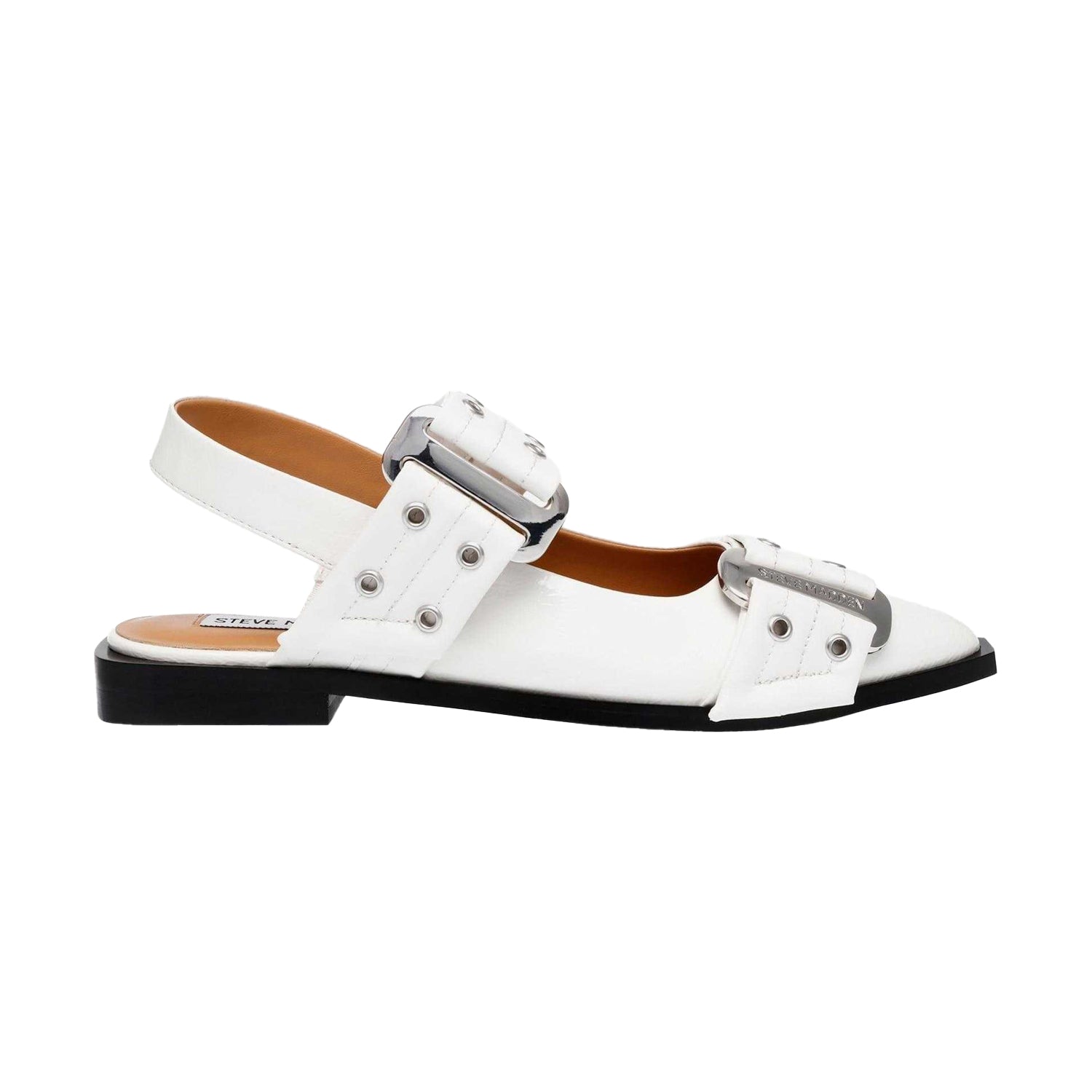 White - Side - Steve Madden Womens-Ladies Grand Ave Ecological Leather Ballet Flats