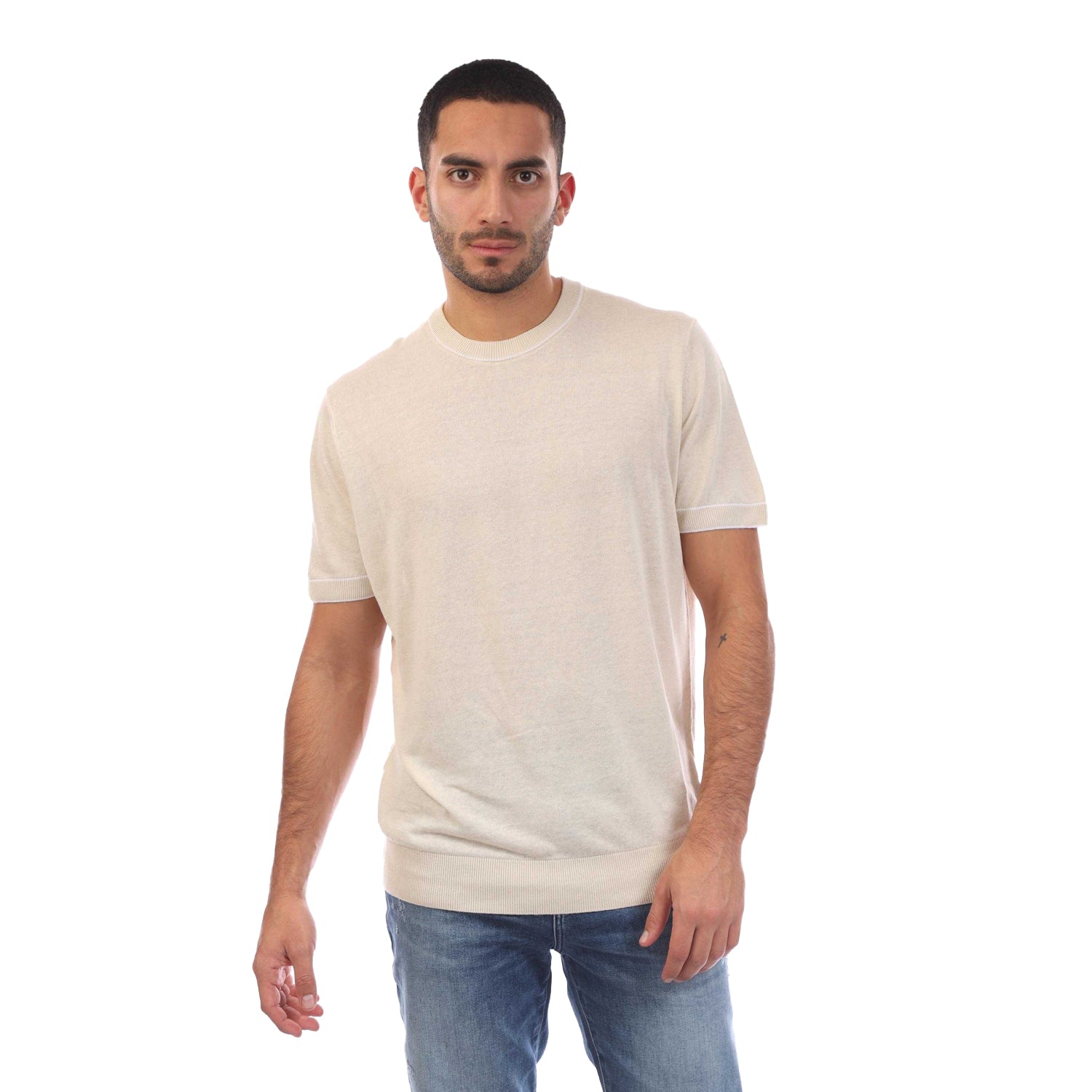 White - Front - Boss Mens H-Jiovanni Tipped Short-Sleeved Sweatshirt