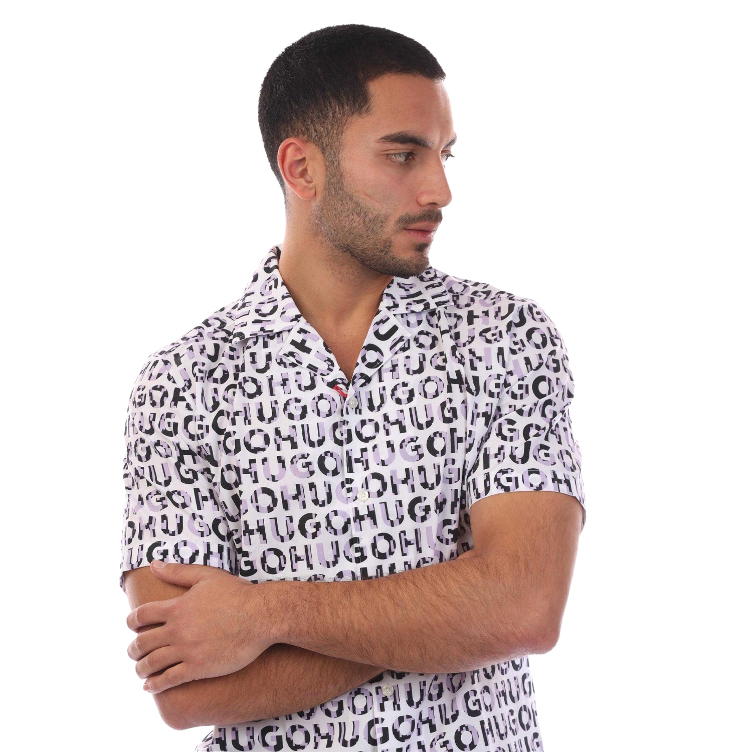 Purple - Side - Boss Mens Ellino Short-Sleeved Shirt