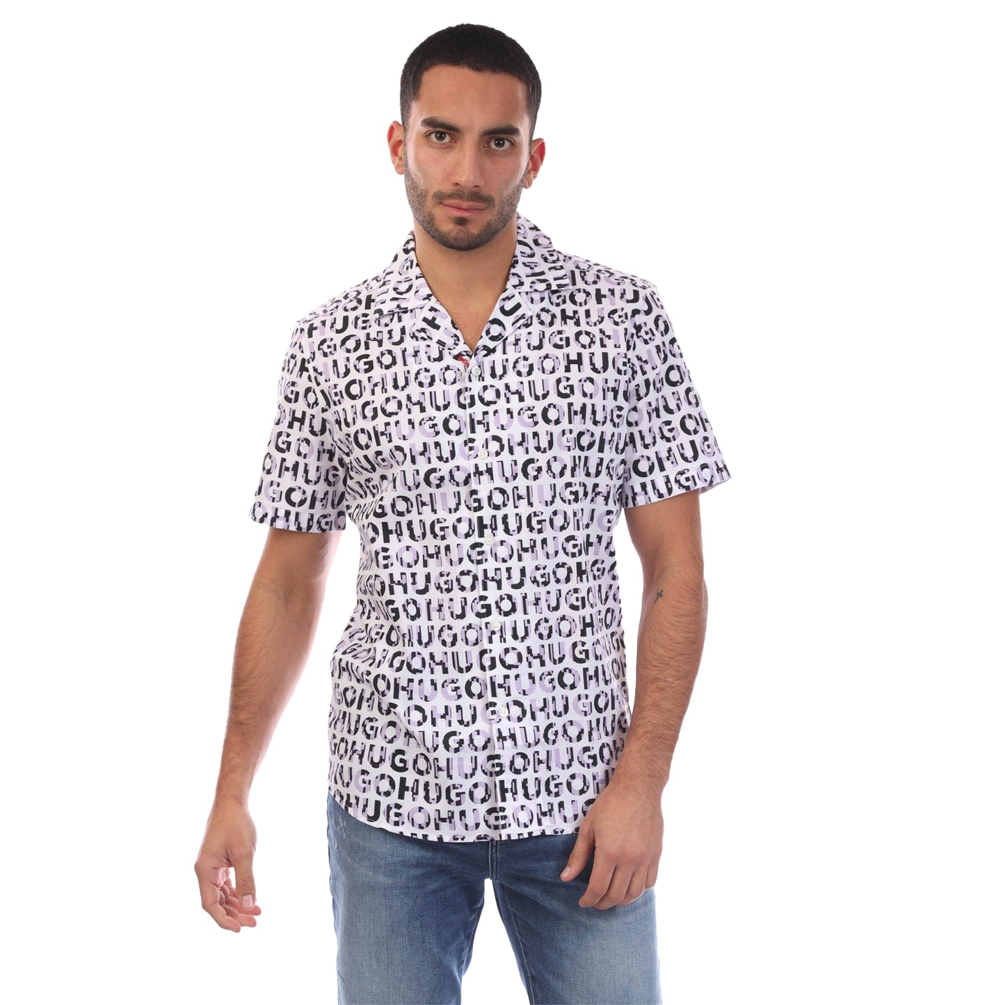 Purple - Front - Boss Mens Ellino Short-Sleeved Shirt