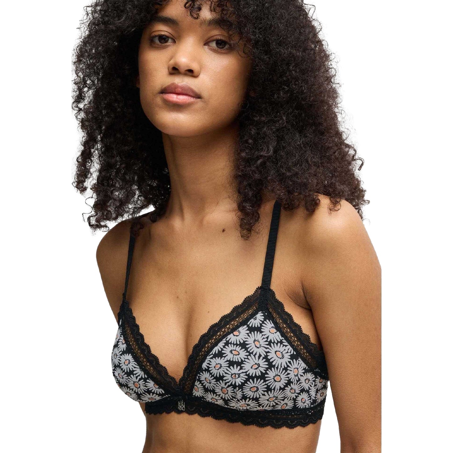 Black-White - Back - Hugo Womens-Ladies Daisy Lace Trim Bra