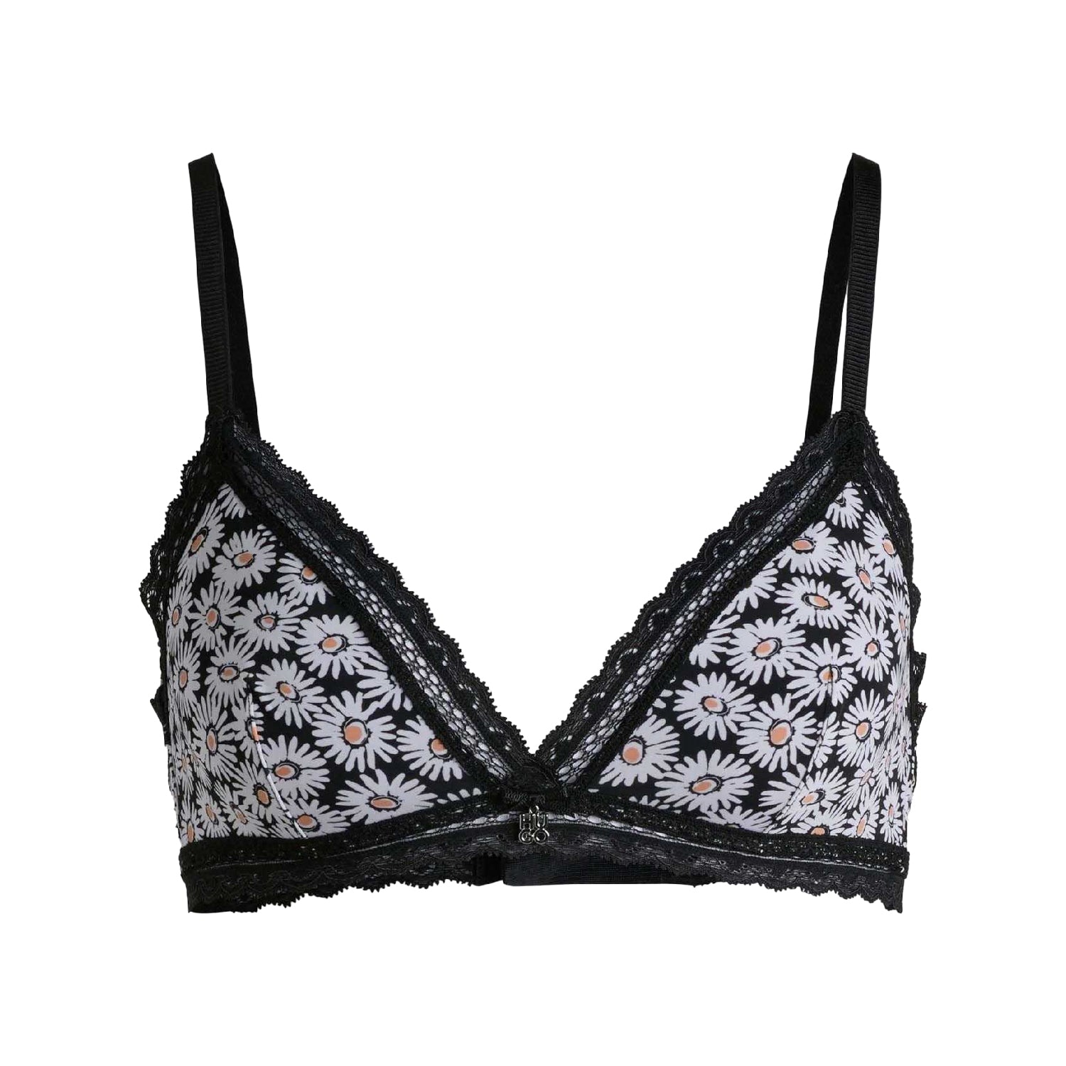Black-White - Front - Hugo Womens-Ladies Daisy Lace Trim Bra