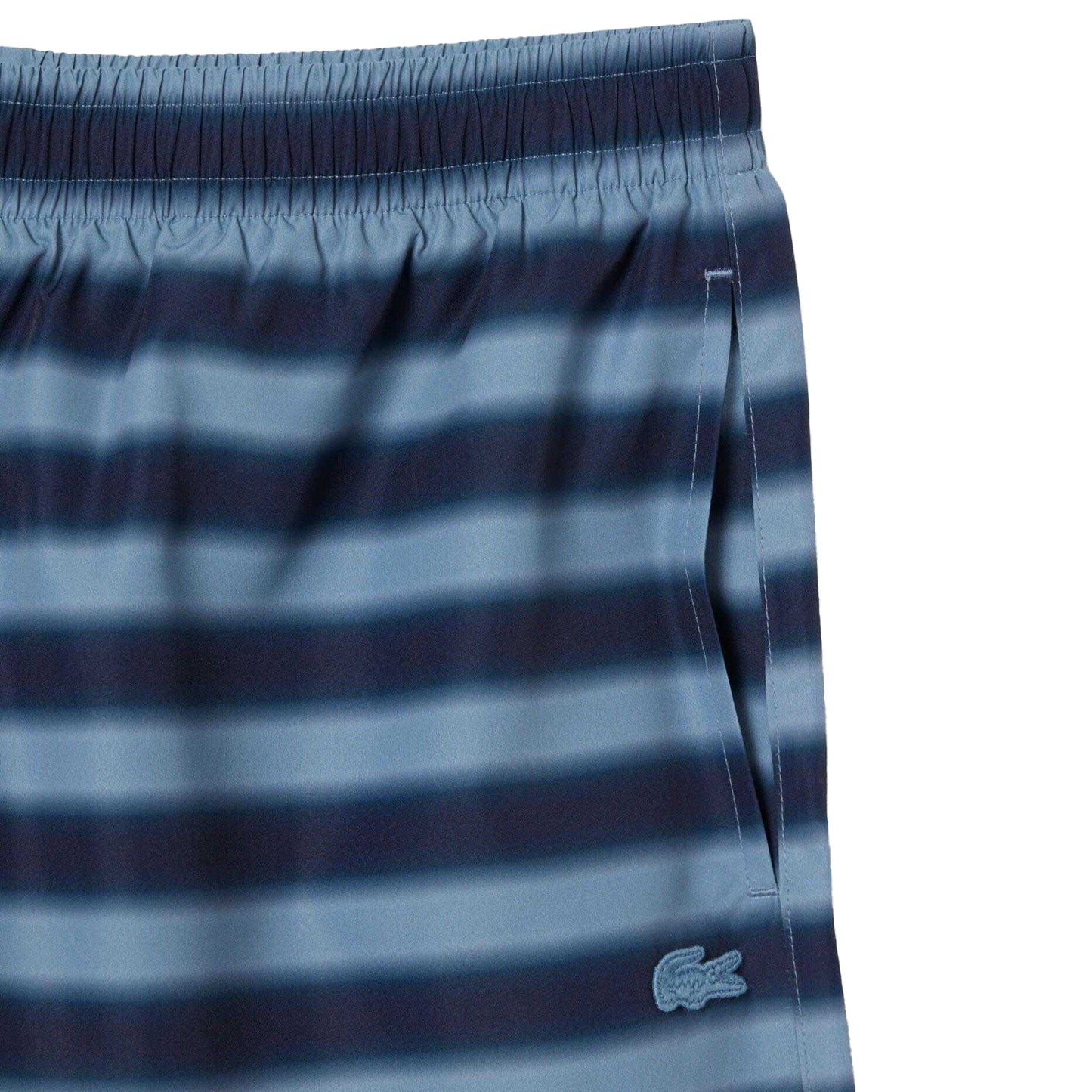 Blue - Back - Lacoste Mens Striped Swimming Trunks