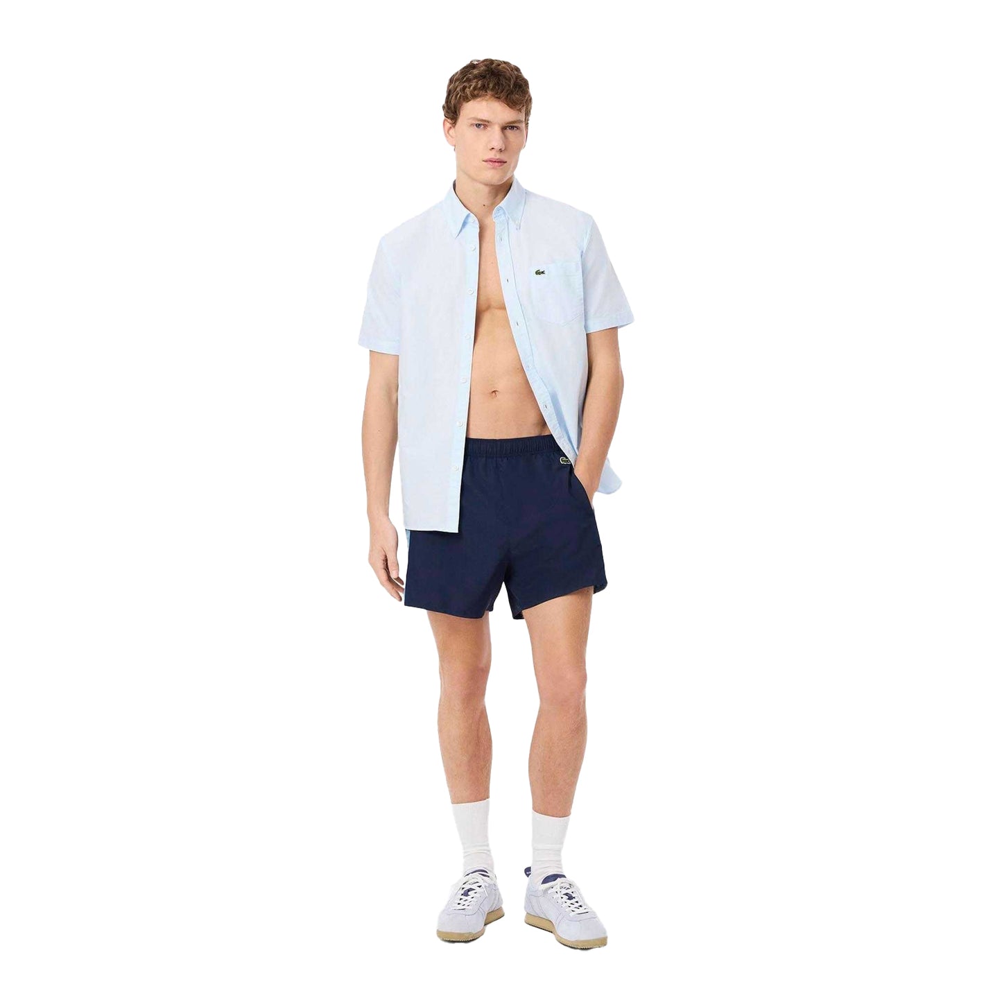 Navy - Pack Shot - Lacoste Mens Colour Block Swimming Trunks