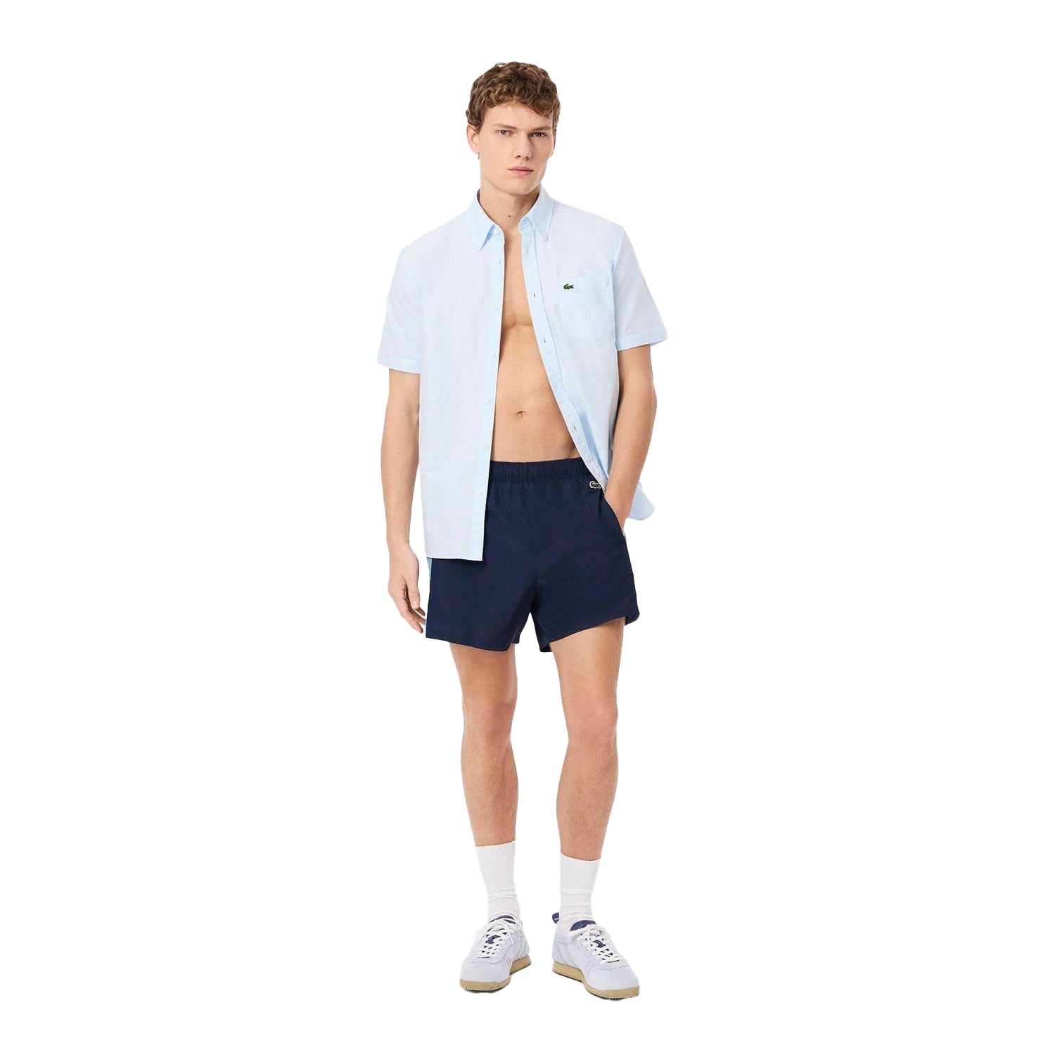 Navy - Pack Shot - Lacoste Mens Colour Block Swimming Trunks