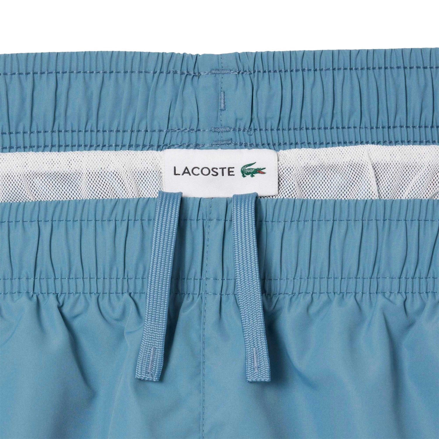 Blue - Side - Lacoste Mens Brand Long Length Swimming Trunks