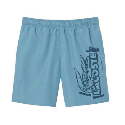 Blue - Front - Lacoste Mens Brand Long Length Swimming Trunks