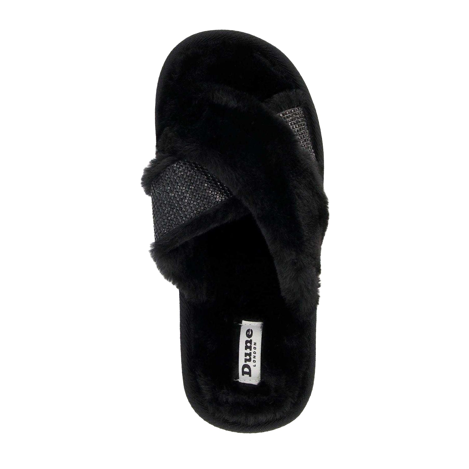Black - Lifestyle - Dune London Womens-Ladies Winta Diamante Faux Fur Cross Strap Slippers