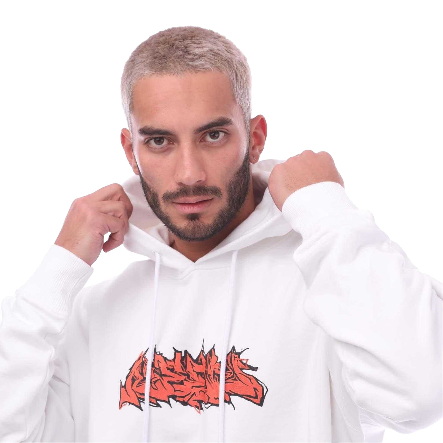 White-Pink - Side - Off White Mens 90´s DJ Slim Hoodie