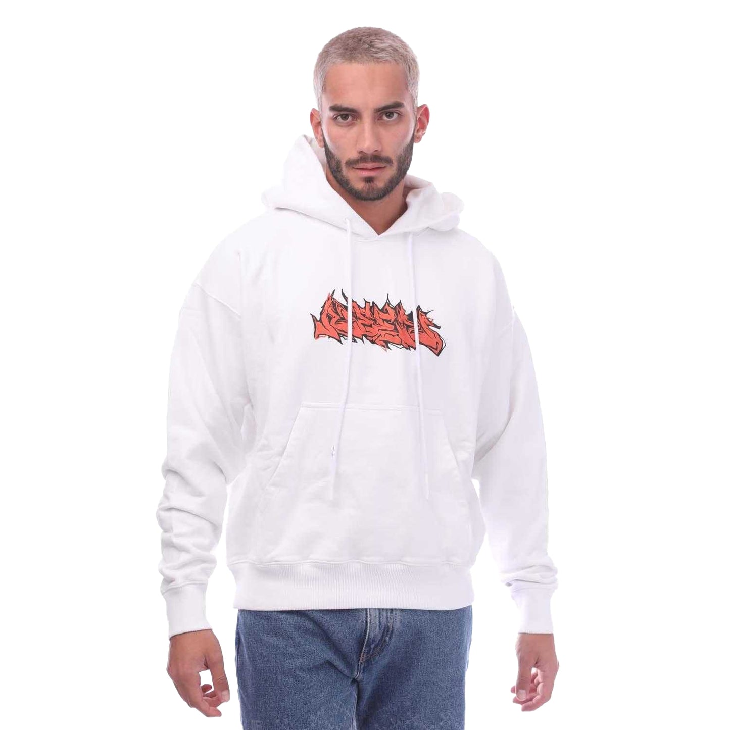 White-Pink - Front - Off White Mens 90´s DJ Slim Hoodie