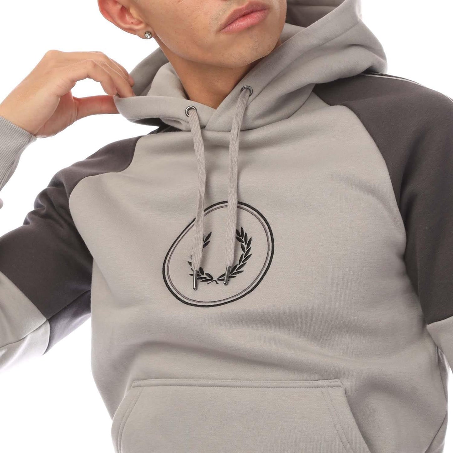 Grey - Side - Fred Perry Mens Circle Logo Hoodie