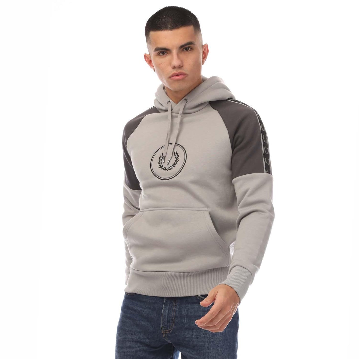 Grey - Front - Fred Perry Mens Circle Logo Hoodie