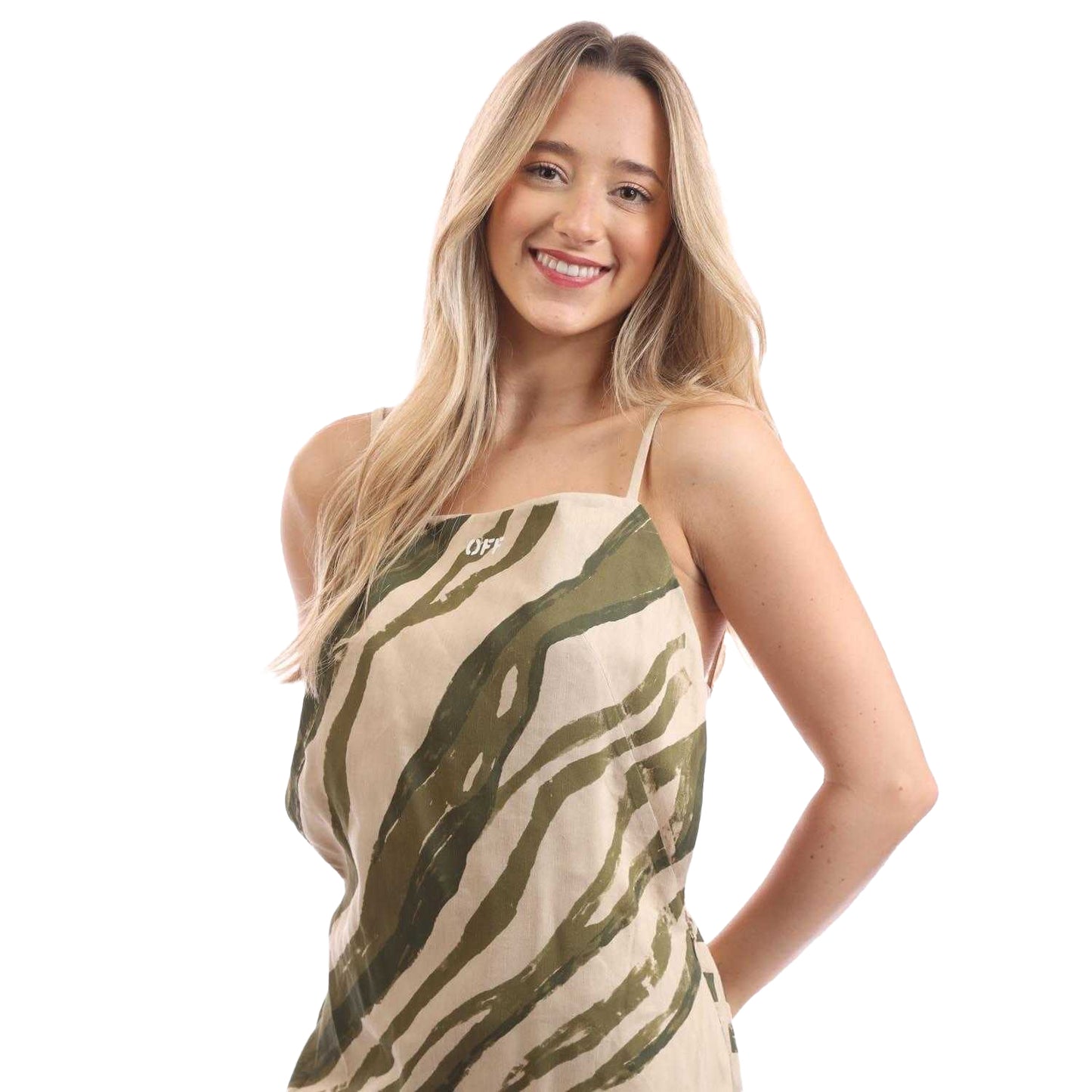 Beige - Side - Off White Womens-Ladies Zebra Mini Dress