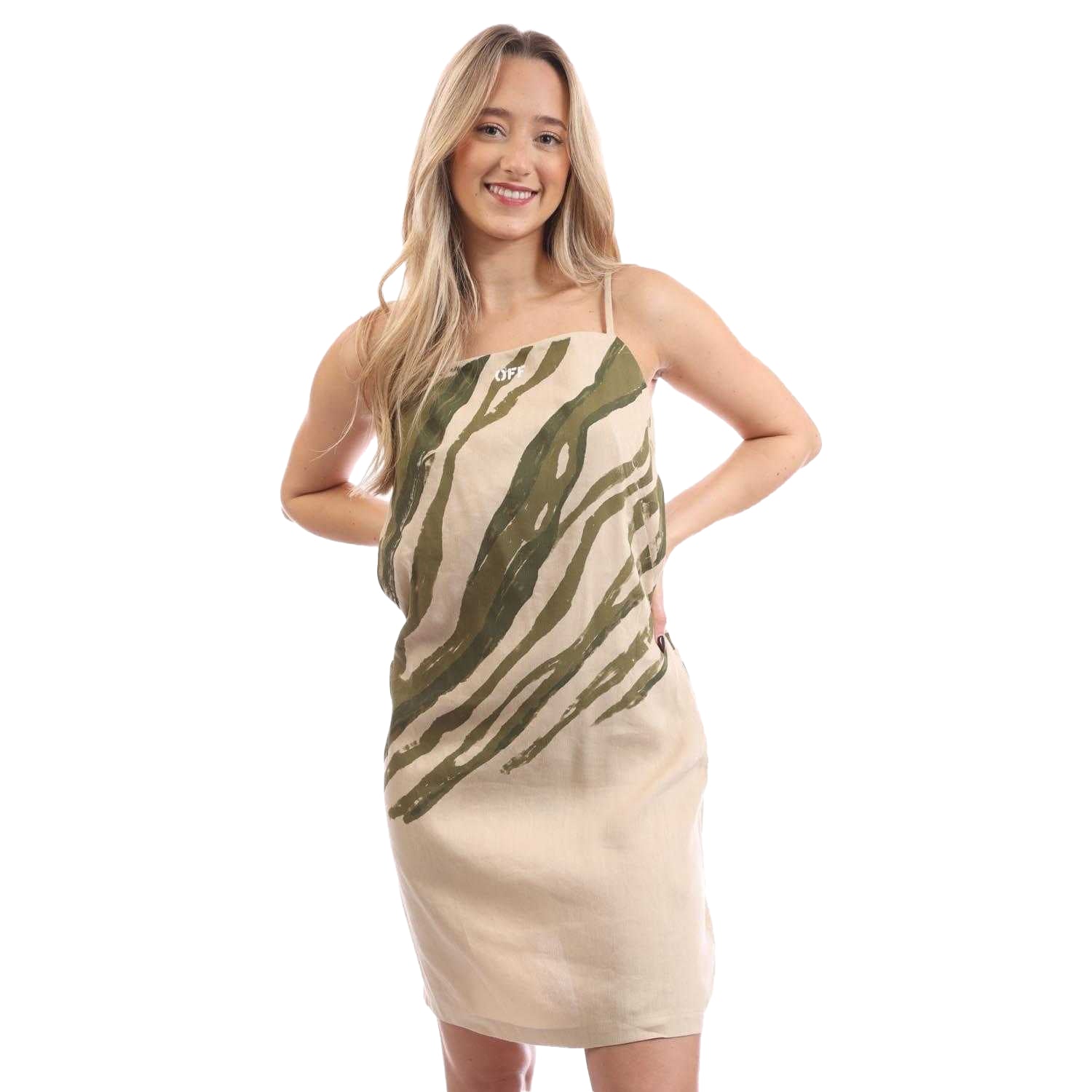 Beige - Front - Off White Womens-Ladies Zebra Mini Dress